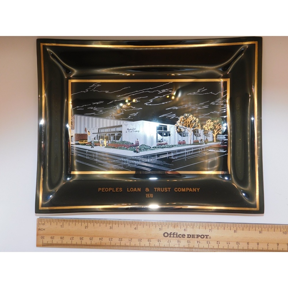Vintage 1970 Peoples Loan & Trust Bank Winchester Indiana Glass Plate Tray